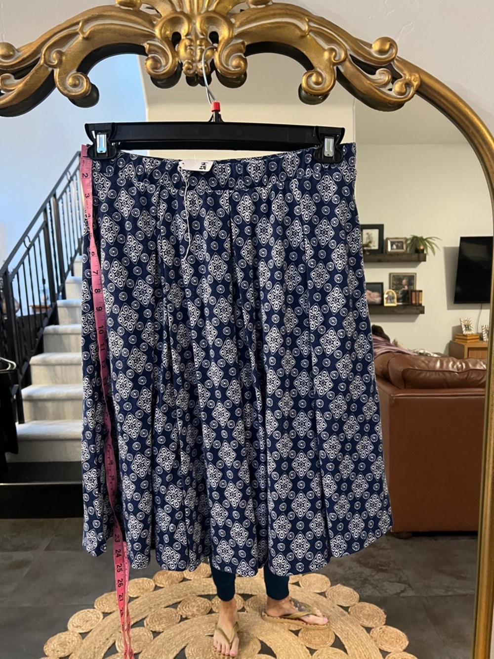 LuLaRoe Navy and White Printed A-Line Skirt